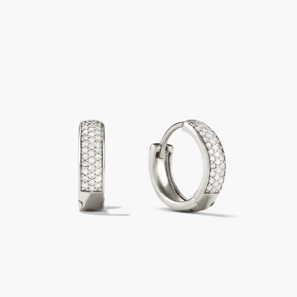 Mejuri Bold Pavé Diamond Huggie Hoops White Gold